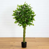 5' Ficus Artificial Tree with Woven Trunk UV Resistant (Indoor/Outdoor)-Parc Decor