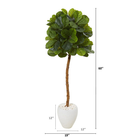 5’ Fiddle Leaf Artificial Tree in White Planter (Real Touch)-Parc Decor