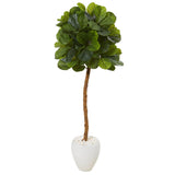 5’ Fiddle Leaf Artificial Tree in White Planter (Real Touch)-Parc Decor