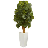 5’ Fiddle Leaf Artificial Tree in White Tower Planter-Parc Decor