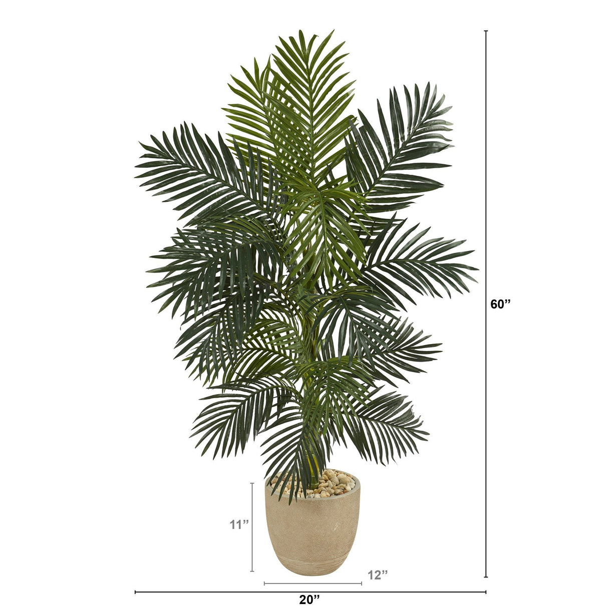 5’ Golden Cane Artificial Palm Tree in Sandstone Planter-Parc Decor
