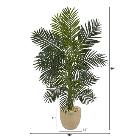 5’ Golden Cane Artificial Palm Tree in Sandstone Planter-Parc Decor