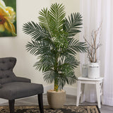 5’ Golden Cane Artificial Palm Tree in Sandstone Planter-Parc Decor