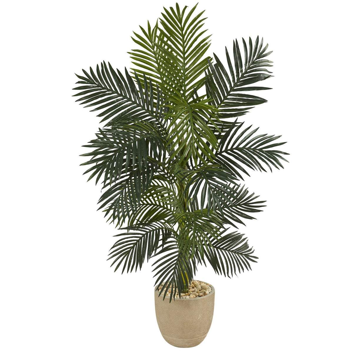 5’ Golden Cane Artificial Palm Tree in Sandstone Planter-Parc Decor
