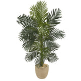 5’ Golden Cane Artificial Palm Tree in Sandstone Planter-Parc Decor