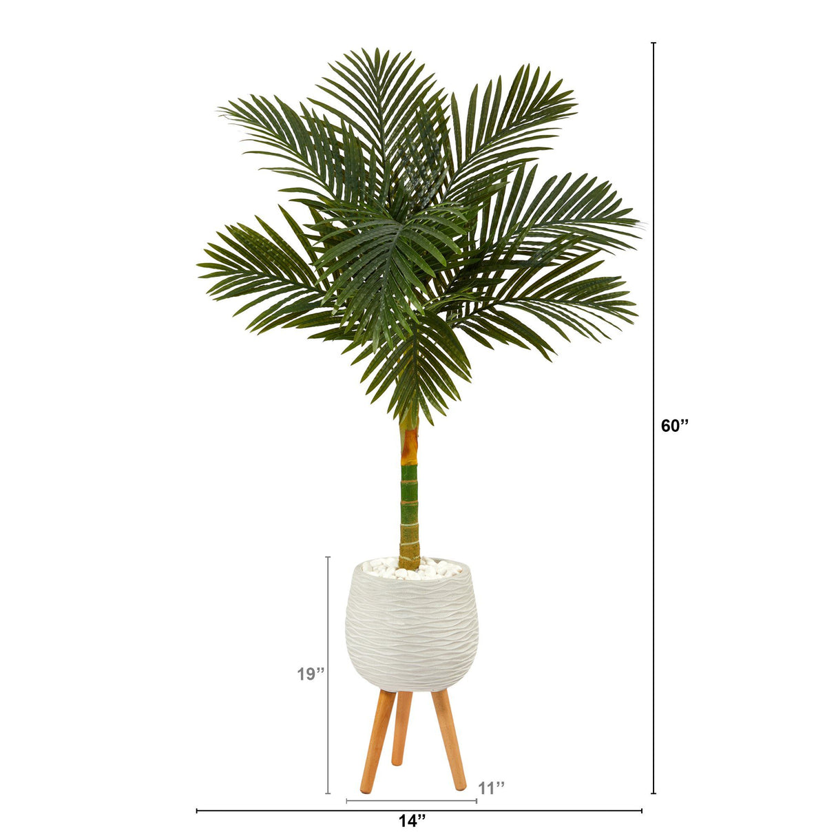 5’ Golden Cane Artificial Palm Tree in White Planter with Stand-Parc Decor