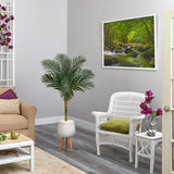 5’ Golden Cane Artificial Palm Tree in White Planter with Stand-Parc Decor