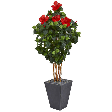 5’ Hibiscus Artificial Tree in Slate Planter-Parc Decor