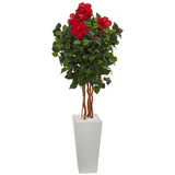 5' Hibiscus Artificial Tree in White Tower Planter-Parc Decor