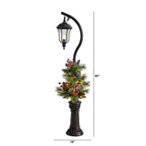 5' Holiday Decorated Lamp Post with Greenery, Berries and 30 LED Lights-Parc Decor