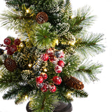5' Holiday Decorated Lamp Post with Greenery, Berries and 30 LED Lights-Parc Decor