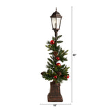 5' Holiday Decorated Lamp Post with Greenery, Ornaments and 50 LED Lights-Parc Decor