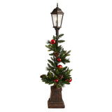 5' Holiday Decorated Lamp Post with Greenery, Ornaments and 50 LED Lights-Parc Decor