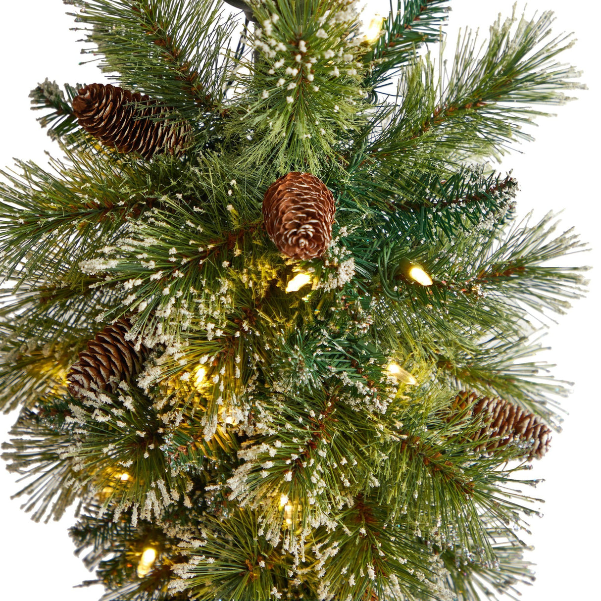 5’ Holiday Pre-lit Decorated Lamp Post with Artificial Greenery, Decorative Container & 50 LED Lights-Parc Decor