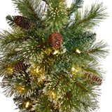 5’ Holiday Pre-lit Decorated Lamp Post with Artificial Greenery, Decorative Container & 50 LED Lights-Parc Decor