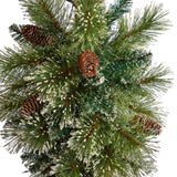 5’ Holiday Pre-lit Decorated Lamp Post with Artificial Greenery, Decorative Container & 50 LED Lights-Parc Decor