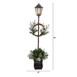 5’ Holiday Pre-lit Decorated Lamp Post with Greenery, Decorative Container and 50 LED Lights-Parc Decor