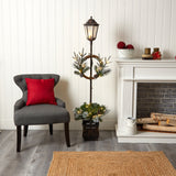 5’ Holiday Pre-lit Decorated Lamp Post with Greenery, Decorative Container and 50 LED Lights-Parc Decor