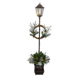5’ Holiday Pre-lit Decorated Lamp Post with Greenery, Decorative Container and 50 LED Lights-Parc Decor