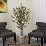 5’ Olive Artificial Tree in Country White Planter-Parc Decor
