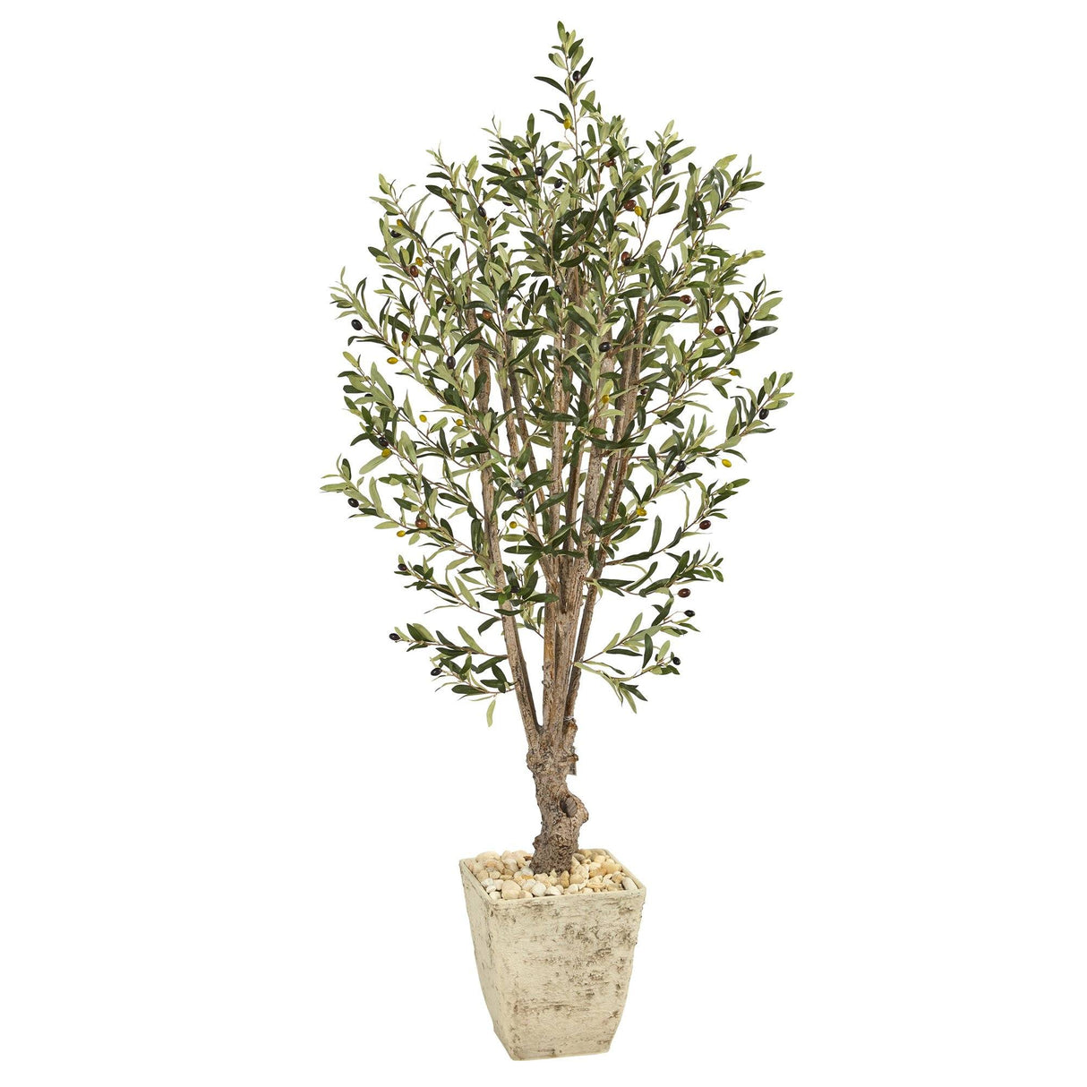5’ Olive Artificial Tree in Country White Planter-Parc Decor