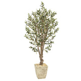 5’ Olive Artificial Tree in Country White Planter-Parc Decor