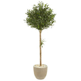 5’ Olive Topiary Artificial Tree in Sand Stone Planter-Parc Decor