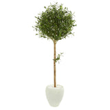 5’ Olive Topiary Artificial Tree in White Planter-Parc Decor
