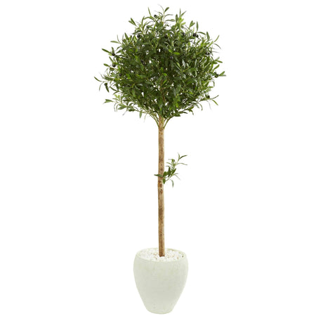 5’ Olive Topiary Artificial Tree in White Planter-Parc Decor