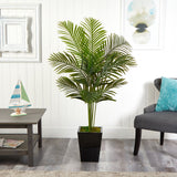 5’ Paradise Palm Artificial Tree in Black Metal Planter-Parc Decor