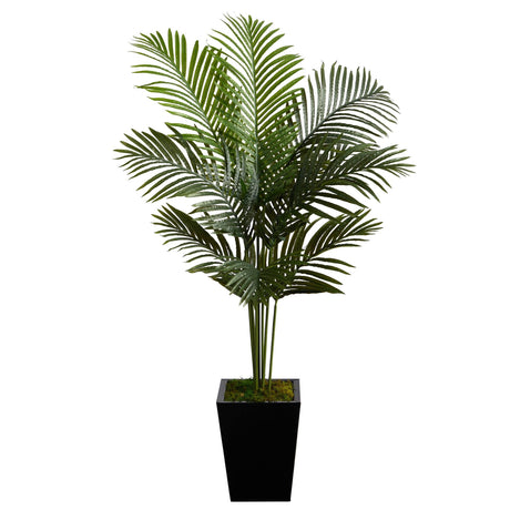 5’ Paradise Palm Artificial Tree in Black Metal Planter-Parc Decor
