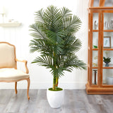 5’ Paradise Palm Artificial Tree in White Planter with Faux Moss-Parc Decor