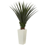 5' Spiky Agave Artificial Plant in White Tower Planter-Parc Decor