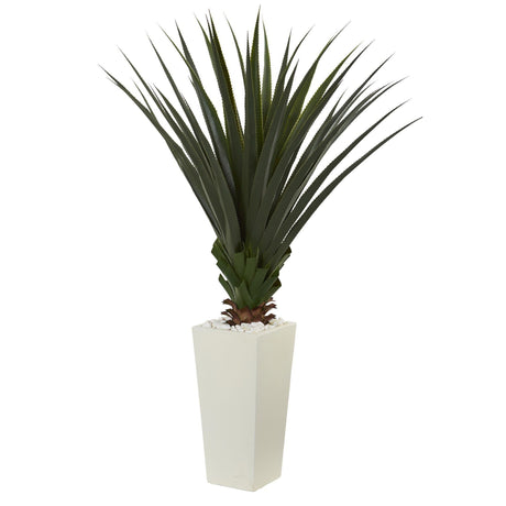 5' Spiky Agave Artificial Plant in White Tower Planter-Parc Decor
