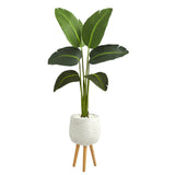 5’ Traveler’s Palm Artificial Plant in White Planter with Stand (Real Touch)-Parc Decor