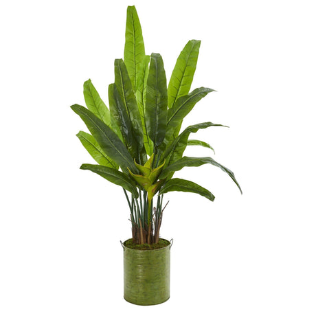 5’ Travelers Palm Artificial Tree in Metal Planter-Parc Decor