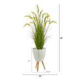 5” Wheat Grain Artificial Plant in White Planter with Legs-Parc Decor