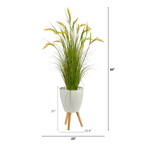 5” Wheat Grain Artificial Plant in White Planter with Legs-Parc Decor