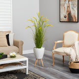5” Wheat Grain Artificial Plant in White Planter with Legs-Parc Decor
