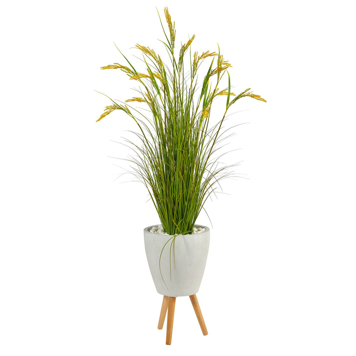5” Wheat Grain Artificial Plant in White Planter with Legs-Parc Decor