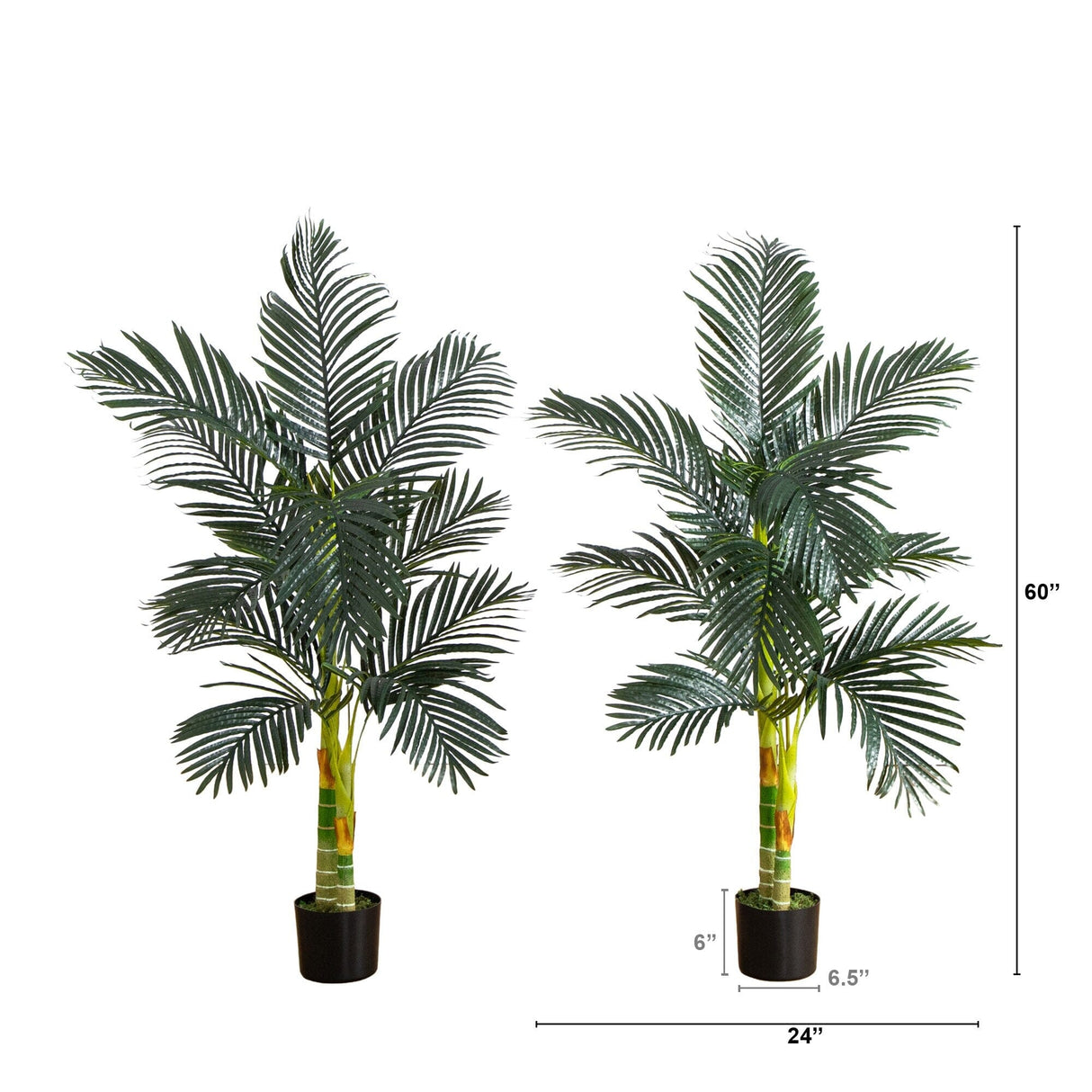 5’ Artificial Double Stalk Golden Cane Palm Tree- Set of 2-Tree-Parc Decor