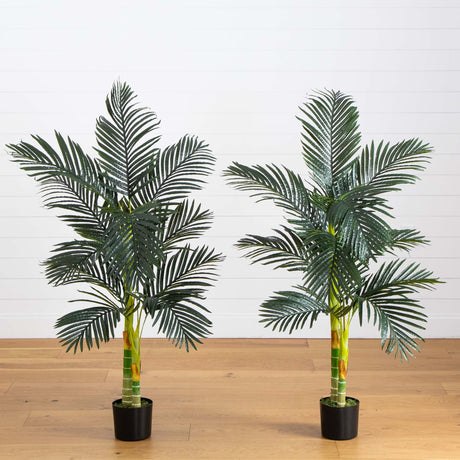 5’ Artificial Double Stalk Golden Cane Palm Tree- Set of 2-Tree-Parc Decor