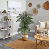 5’ Artificial Double Stalk Golden Cane Palm Tree with Handmade Woven Cotton Basket-Plant in Planter-Parc Decor