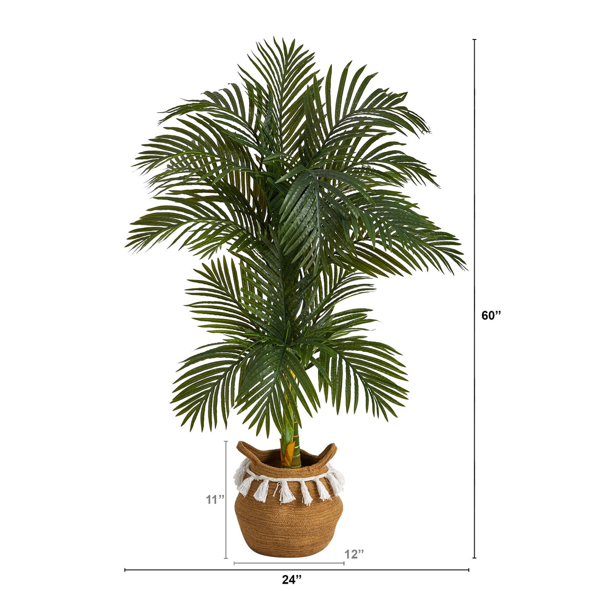 5’ Artificial Double Stalk Golden Cane Palm Tree with Handmade Woven Cotton Basket-Plant in Planter-Parc Decor