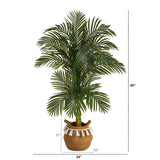 5’ Artificial Double Stalk Golden Cane Palm Tree with Handmade Woven Cotton Basket-Plant in Planter-Parc Decor