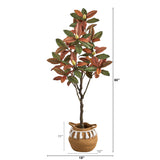 5’ Artificial Fall Magnolia Tree with Handmade Jute & Cotton Basket with Tassels-Plant in Planter-Parc Decor