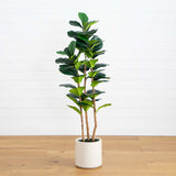 5’ Artificial Fiddle Leaf Tree in Decorative White Planter-Tree-Parc Decor