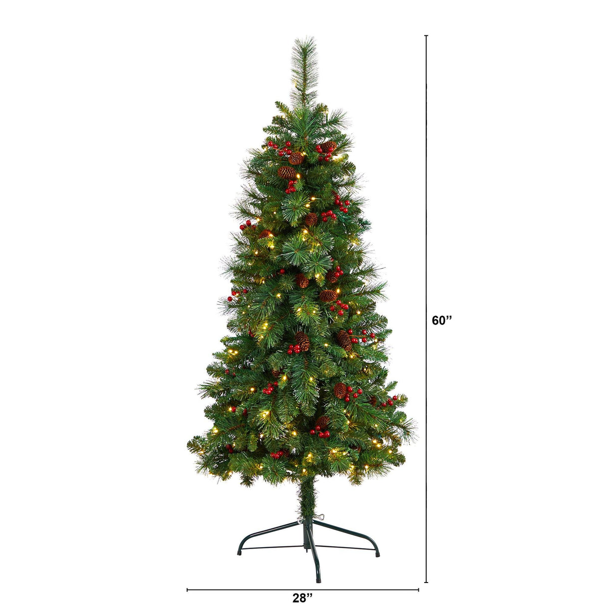 5’ Flat Back Montreal Mountain Artificial Christmas Tree with Pine Cones and Berries-Christmas Tree-Parc Decor