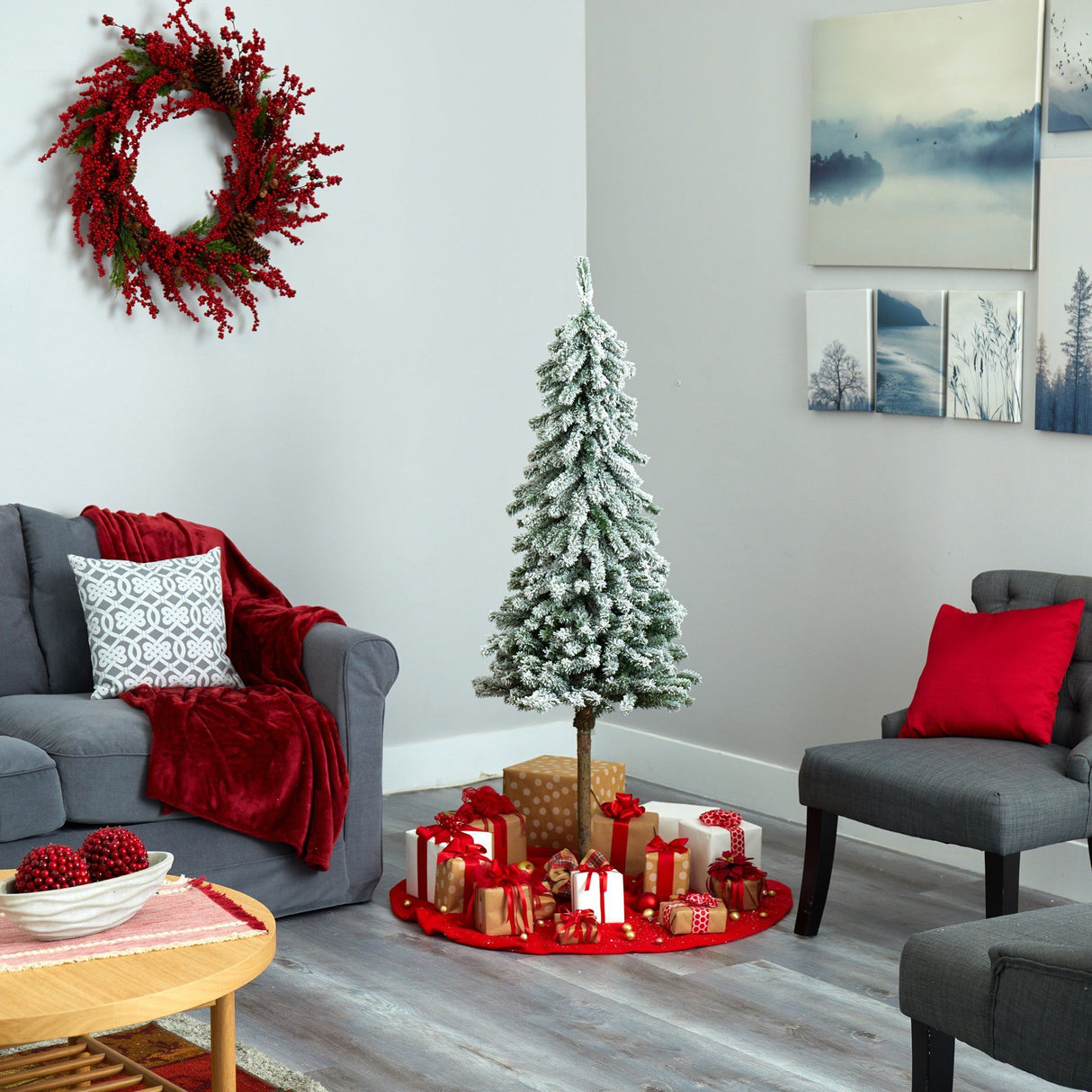 5’ Flocked Alpine Artificial Christmas Tree-Christmas Tree-Parc Decor