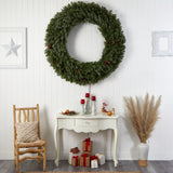 5’ Flocked Artificial Christmas Wreath with Pinecones, 300 Clear LED Lights and 680 Bendable Branches-Wreath-Parc Decor